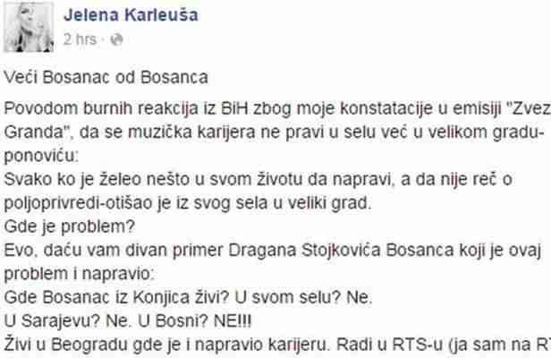 Karleuša popljuvala Bosanca i poslala poruku svima koji je vrijeđaju!