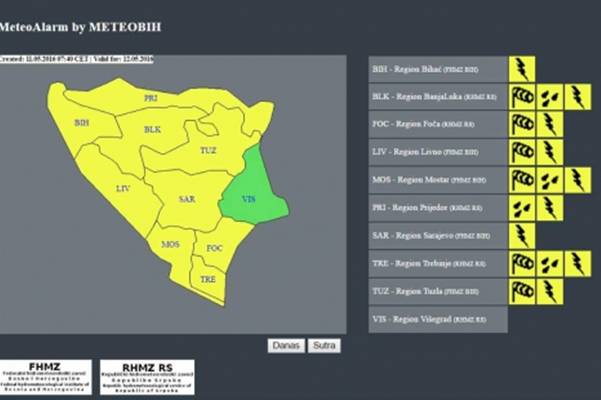 Žuti meteoalarm za Banjaluku, Sarajevo i Mostar