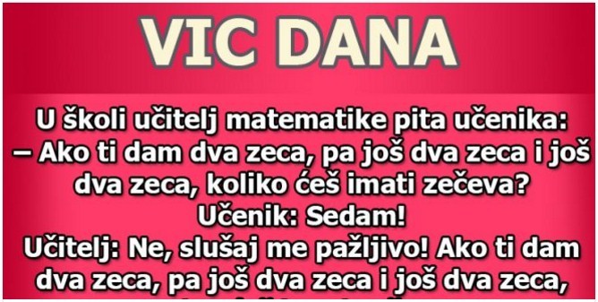 VIC DANA: Zadatak iz matematike