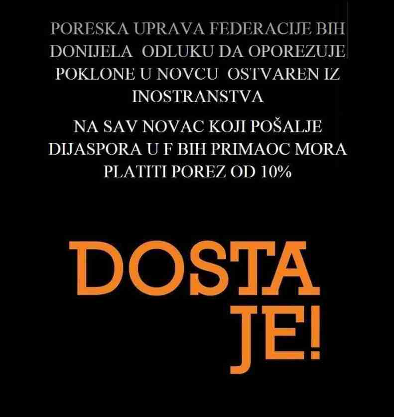 SRAMAN UDAR DRŽAVE NA DIJASPORU KOJA JE SRCE OVE DRŽAVE! POREZ OD 10% NA SVE ŠTO SU POSLALI U BIH U ZADNJE 4 GODINE!