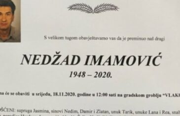 Poznato vrijeme i mjesto sahrane Nedžada Imamovića