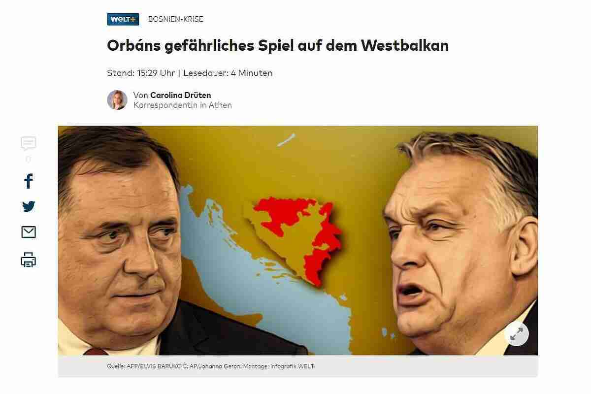 Die Welt: Orban se opasno igra na Zapadnom Balkanu, s Dodikom ima obostrane interese